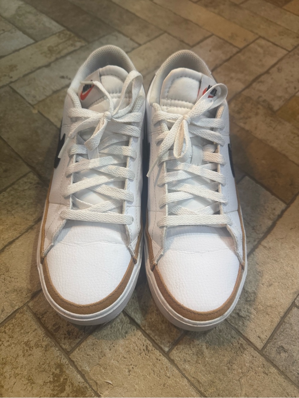 Nike White Low-Top Sneakers with Brown Trim